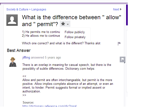 Yahoo Answers!「allow」と「permit」の違い